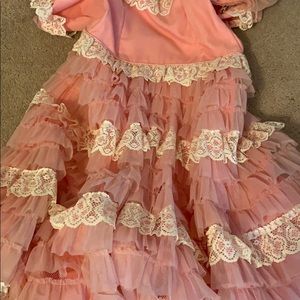 Pink Vintage long gown  with ruffled layers